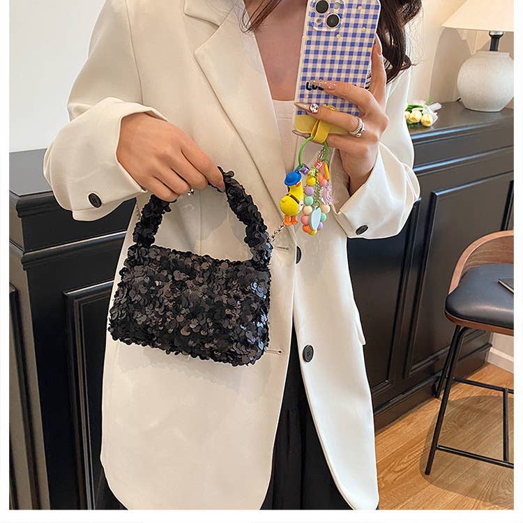 Sequined versatile pleated crossbody bag