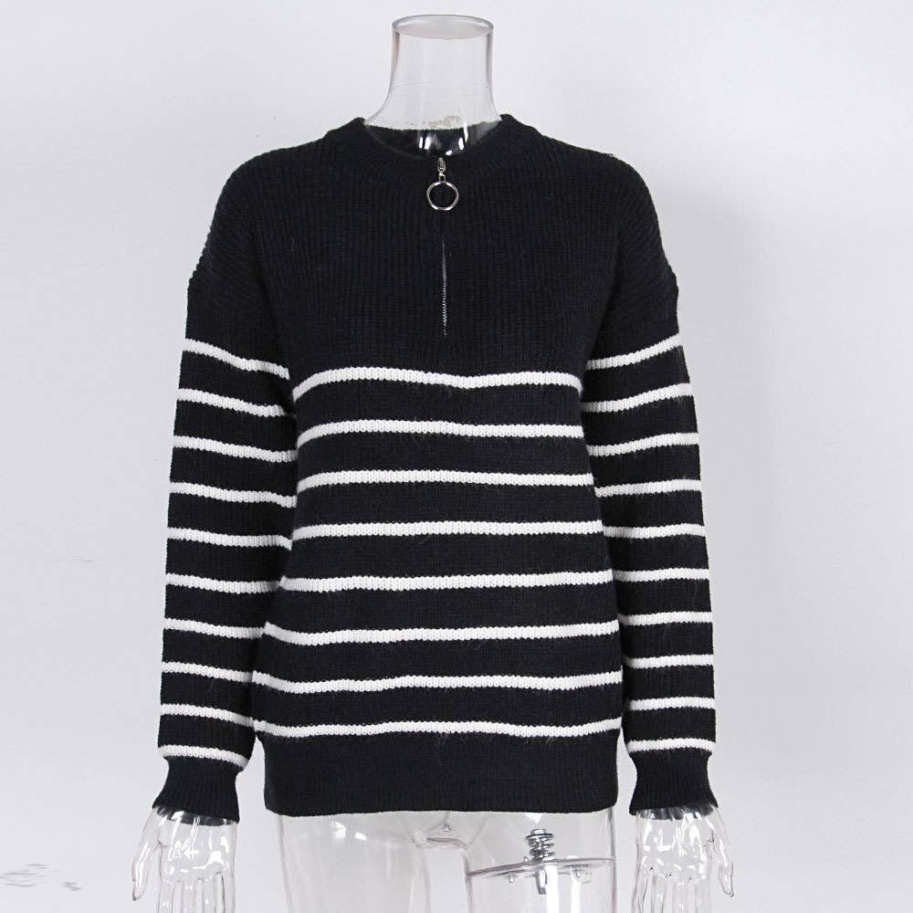 STRIPED ZIP-UP PULLOVER WITH MATCHING COLORS