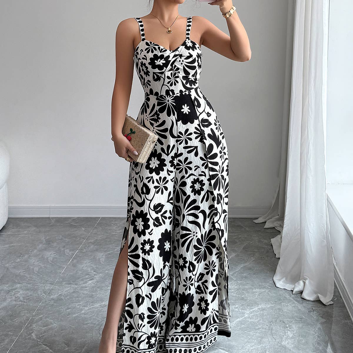Elegant Twist Knot Printed Wide Leg Jumpsuit