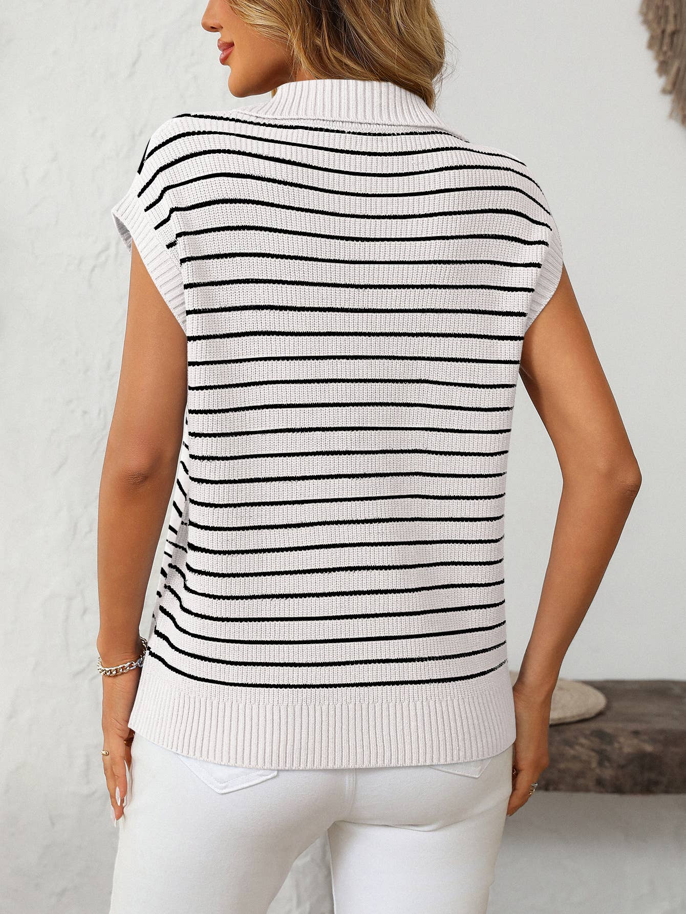 V-neck casual striped lapel knitted sweater