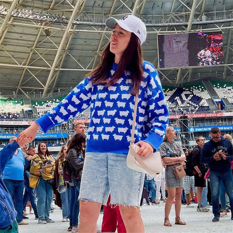 SHEEP PRINT LOOSE CASUAL PULLOVER SWEATER