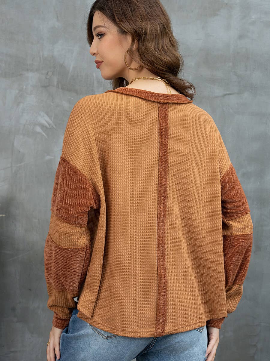 THIN CASUAL COLOR MATCHING LONG-SLEEVED TOP