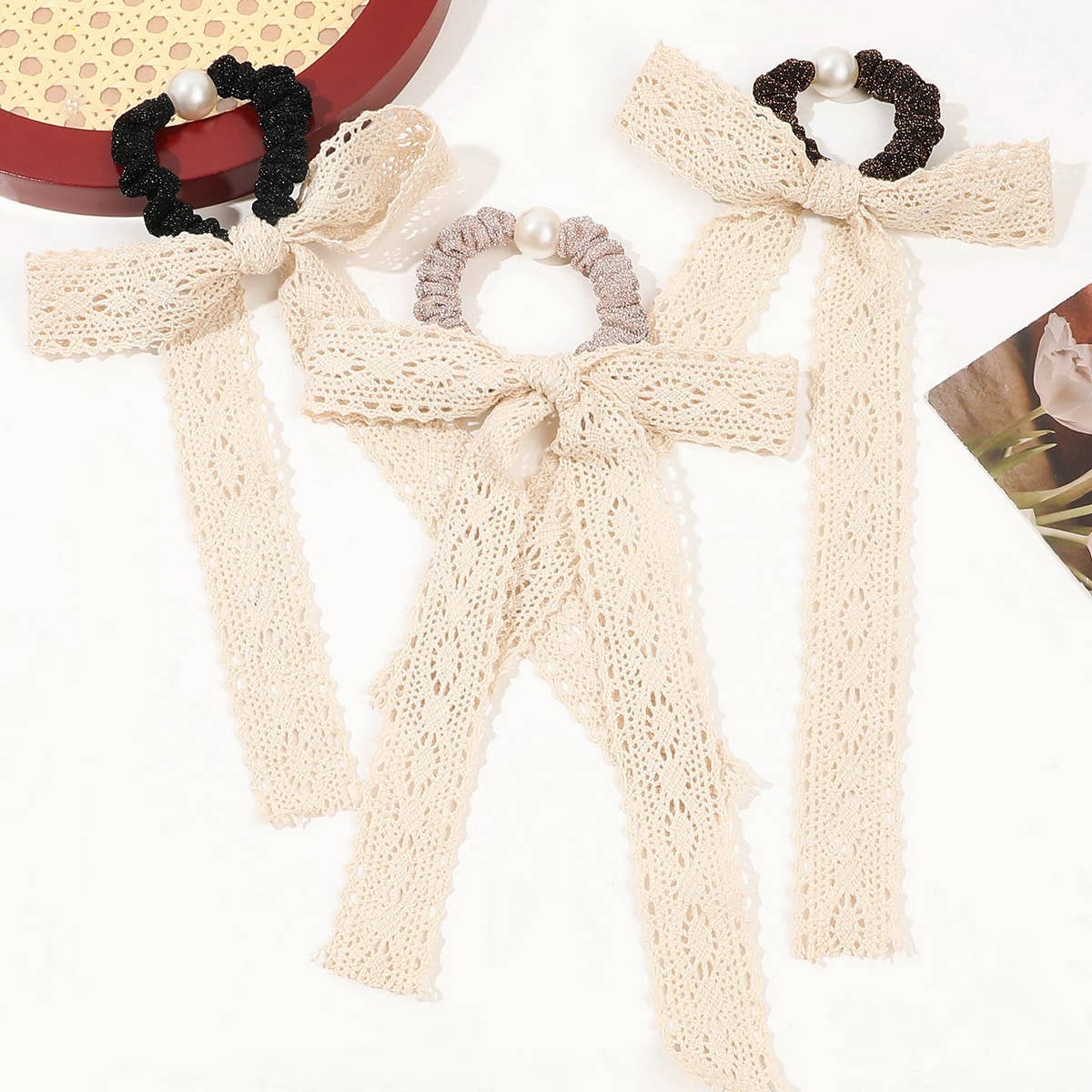 BOW HAIR BAND LACE RIBBON HAIR ROPE_CWAHA1648