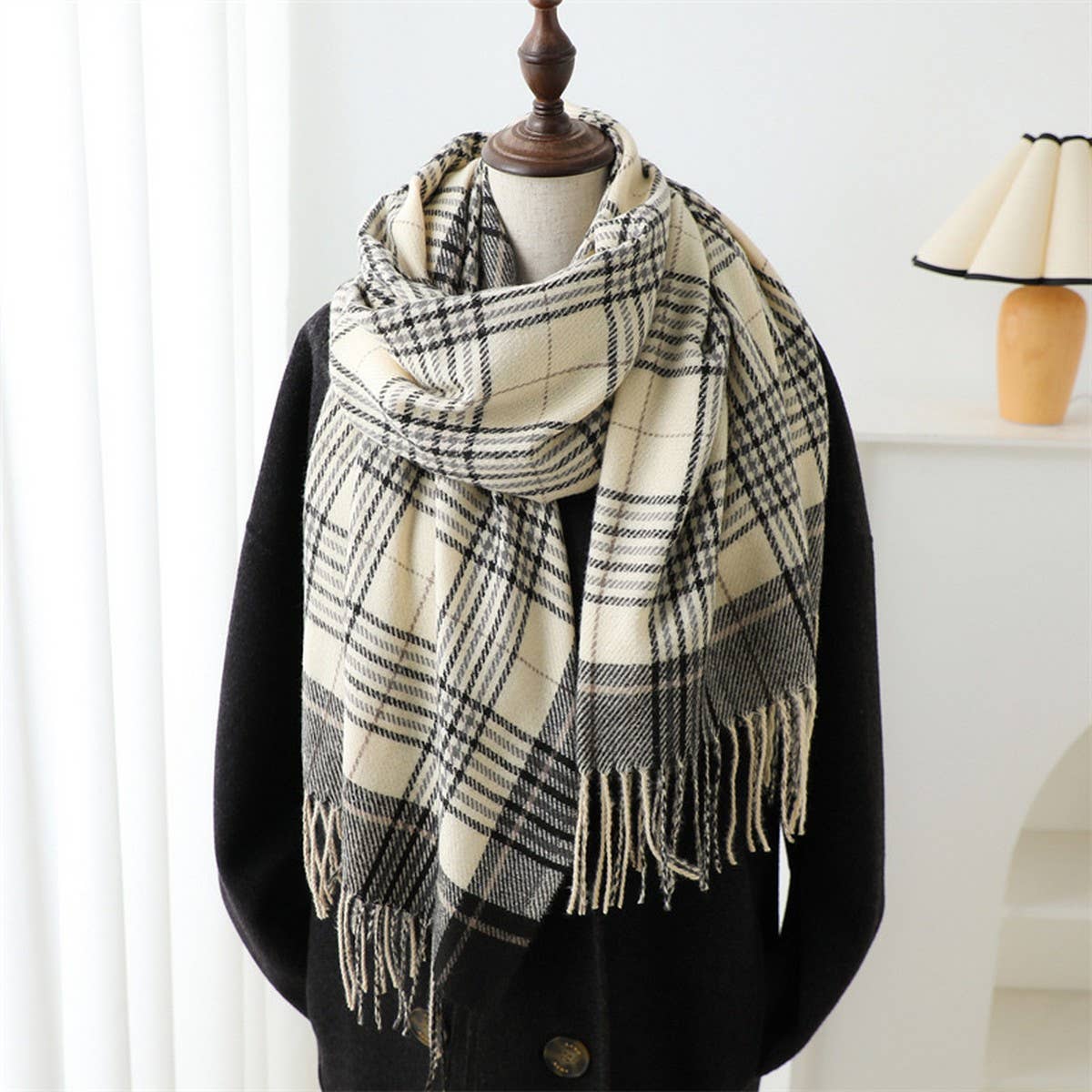Cozy Plaid Tassel Scarf Fall Winter Wrap for Women