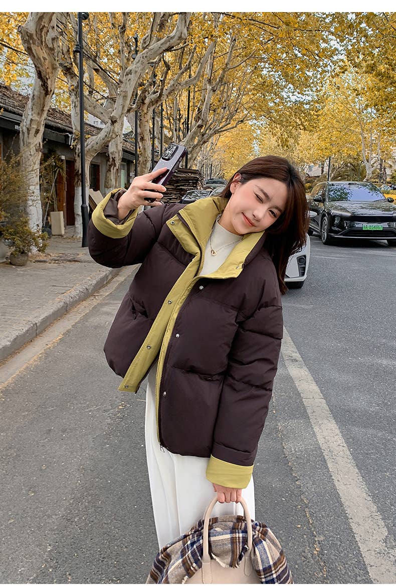 Short standing collar loose thick padded jacket