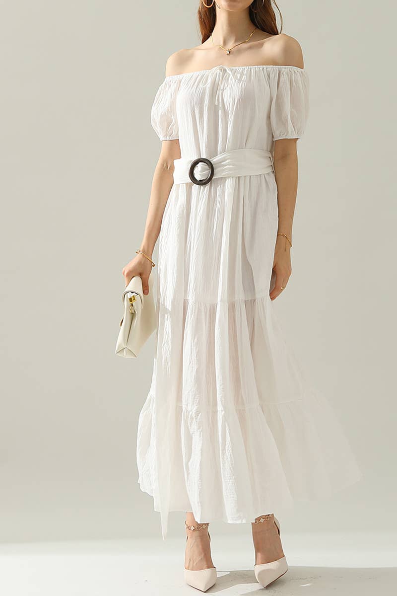 CWDMD545_SHORT SLEEVE TIERED OFF SHOULDER MAXI DRESS