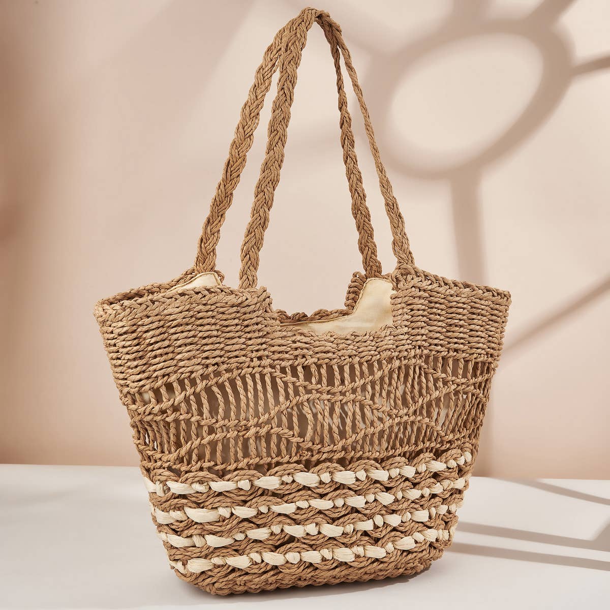 WOMEN HOLLOW LARGE CAPACITY PORTABLE WOVEN BAG_CWAB1970