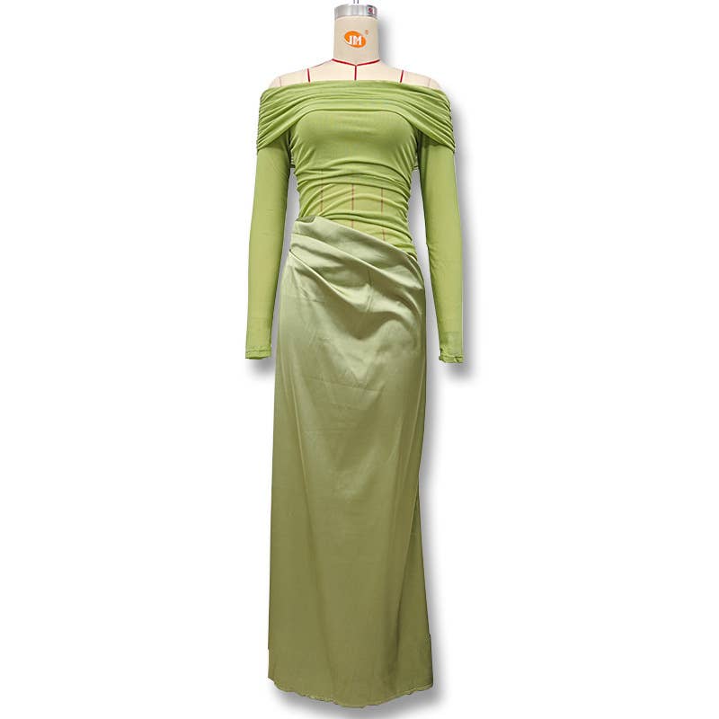 One-shoulder see-through mesh patchwork dress