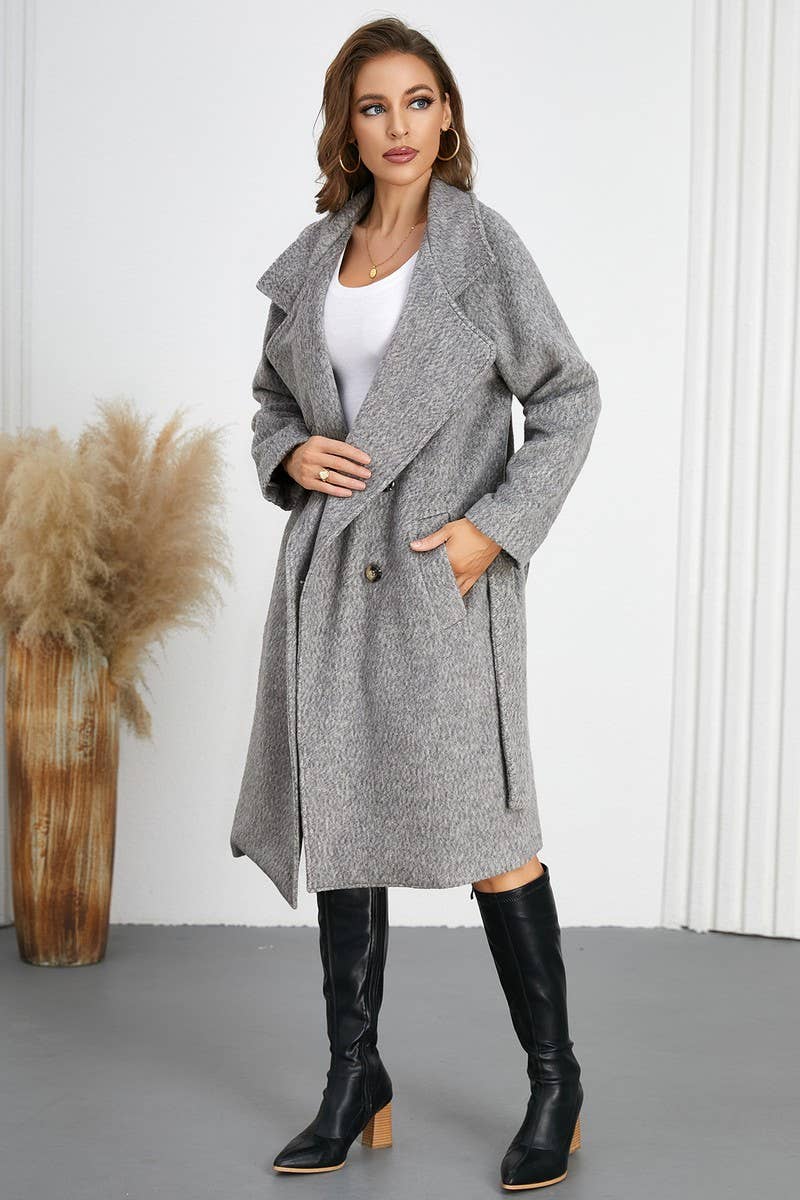 CWOCO0947_SOLID COLOR ELEGANT LACE-UP WOOLEN COAT