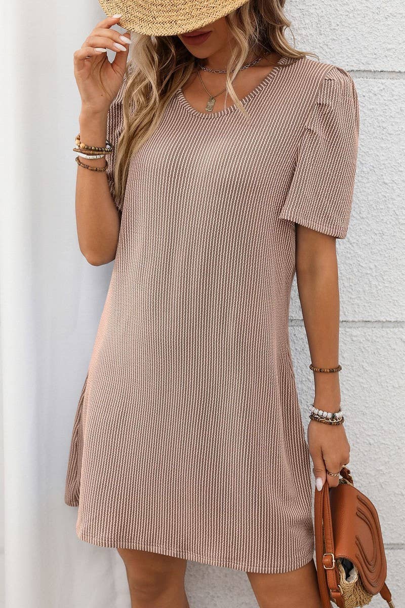 CWDSD7457_SUMMER CONTRAST PUFF SLEEVE MIDI DRESS