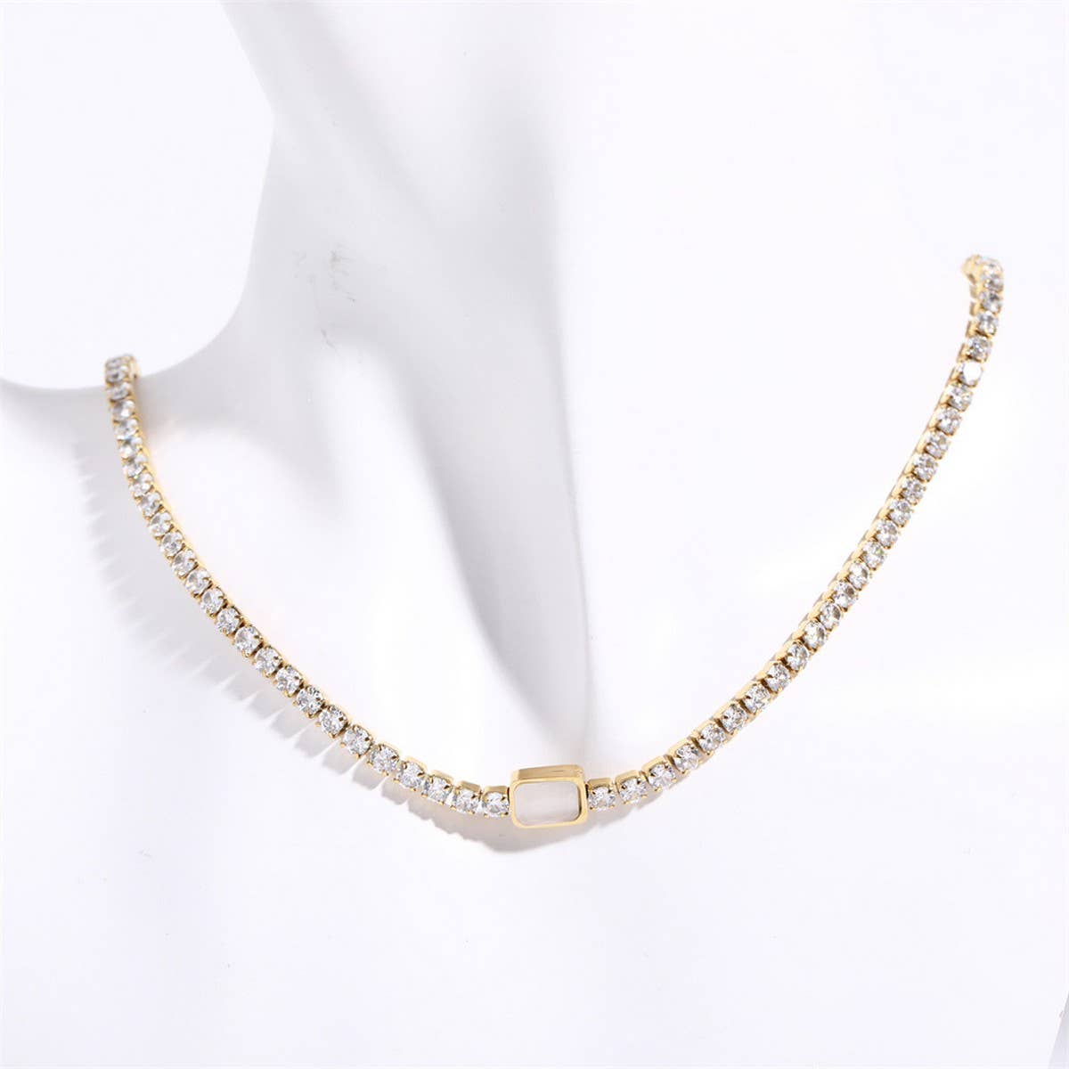 Stainless Steel Emerald Zirconia Necklace_CWMM5557