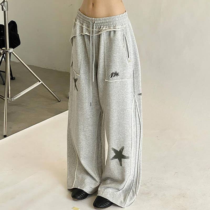 STAR PRINT POCKET PATCHWORK CASUAL PANTS