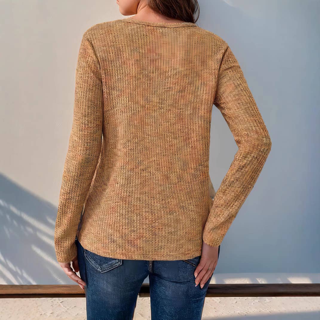 WOMEN'S LONG SLEEVE V-NECK SOLID COLOR T-SHIRT