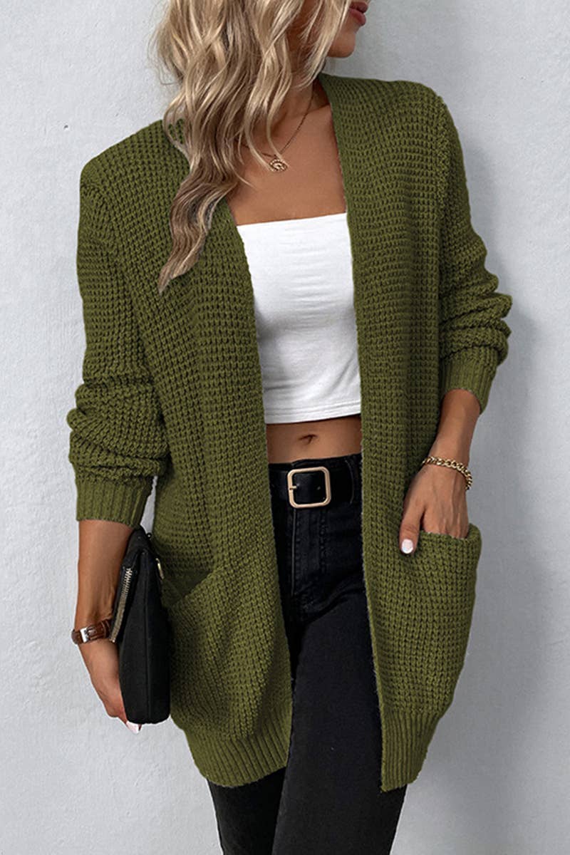 CWOCAL358 Casual Cable Open Front Cardigan Sweater