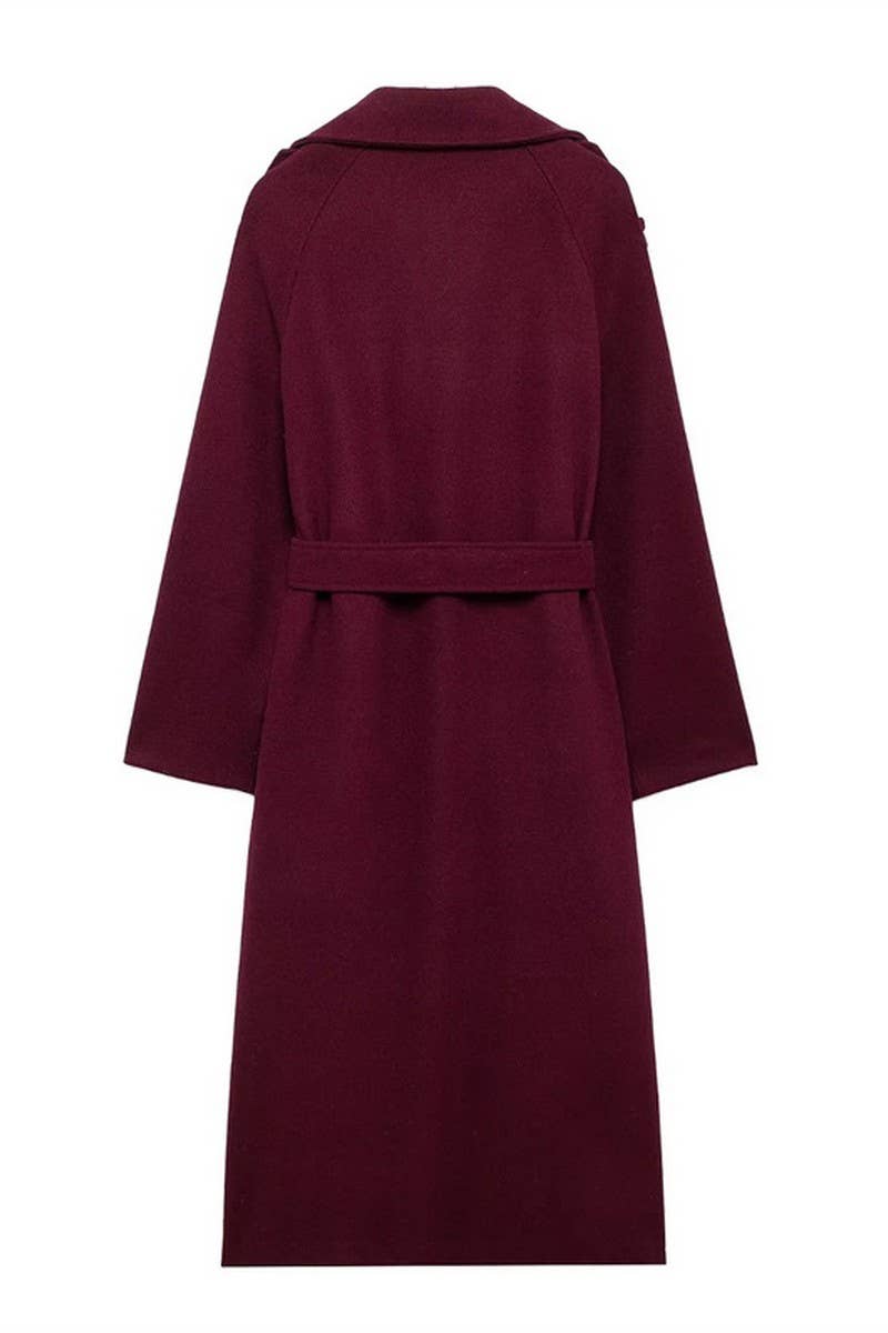 CWOCO1093_SOLID COLOR DOUBLE-BREASTED LAPEL COAT