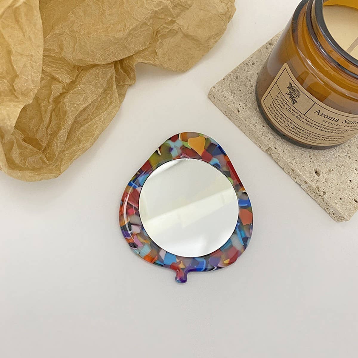 Compact Acetate Leaf-Shaped Makeup Mirror