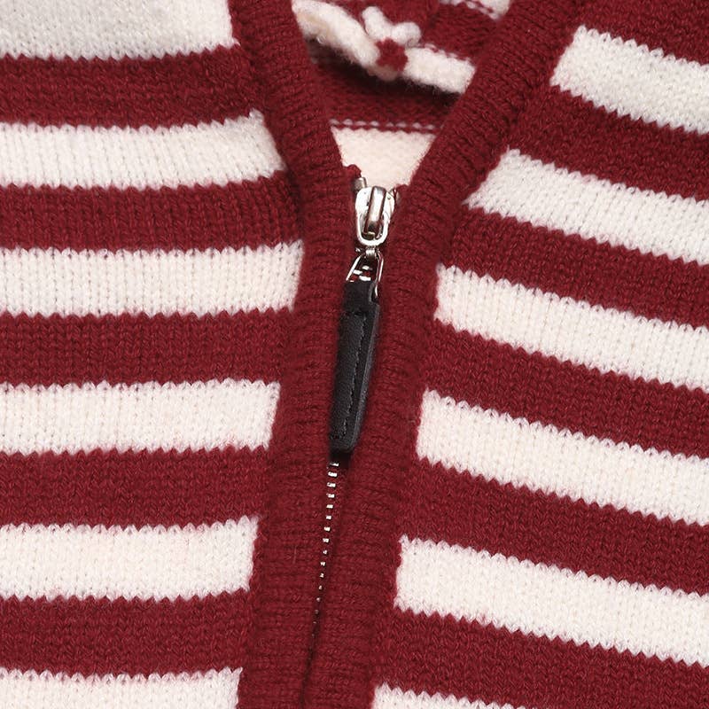 STRIPED V-NECK PULLOVER WITH ZIPPER HOODIE