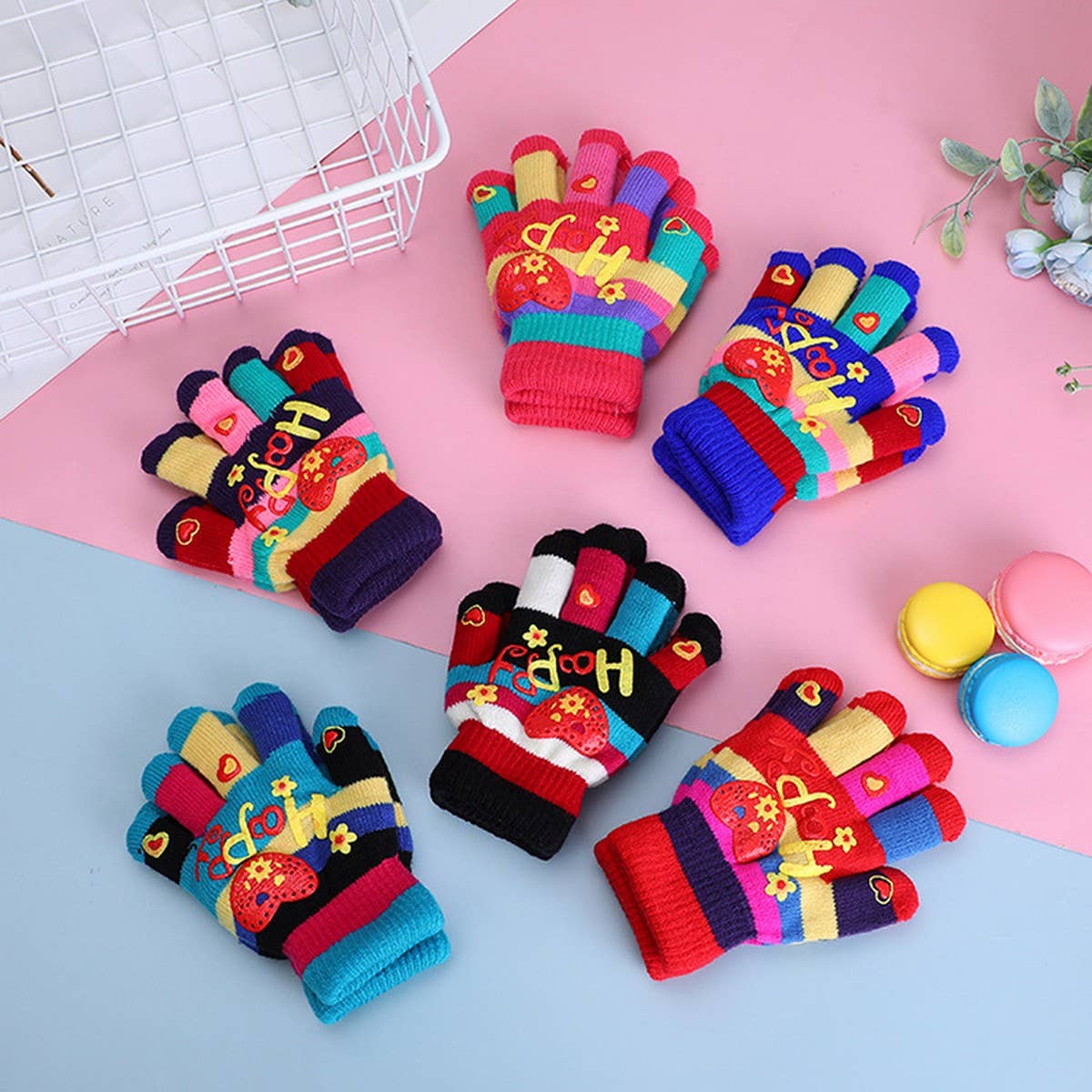 CWAG00558_KIDS WARM HEART PATTERN KNIT GLOVES