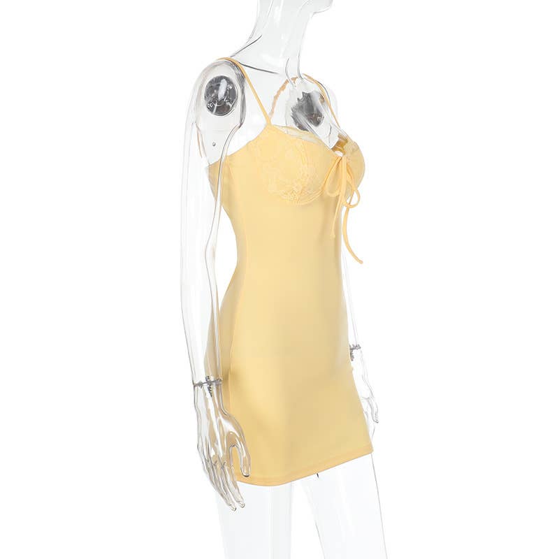 Lace Trimmed Sleeveless Sexy Side Slit Dress