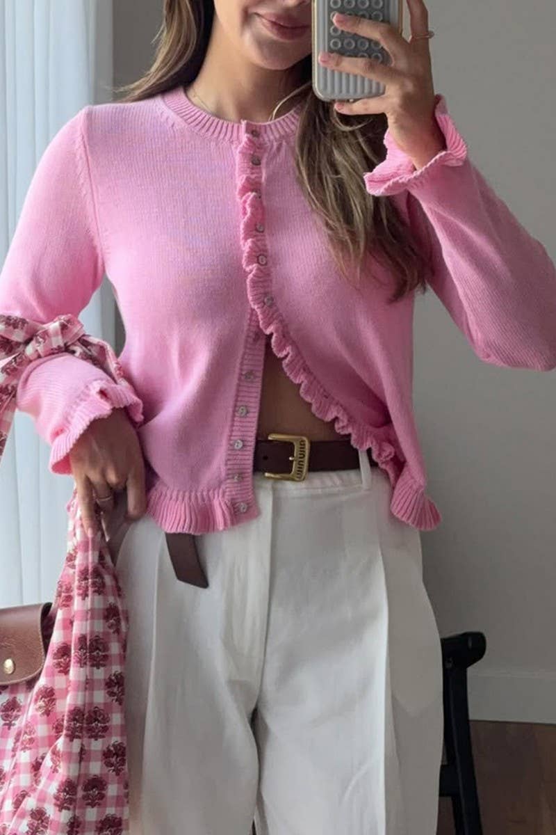 CWOCAL00776_SOLID COLOR RUFFLED KNITTED BUTTON TOP