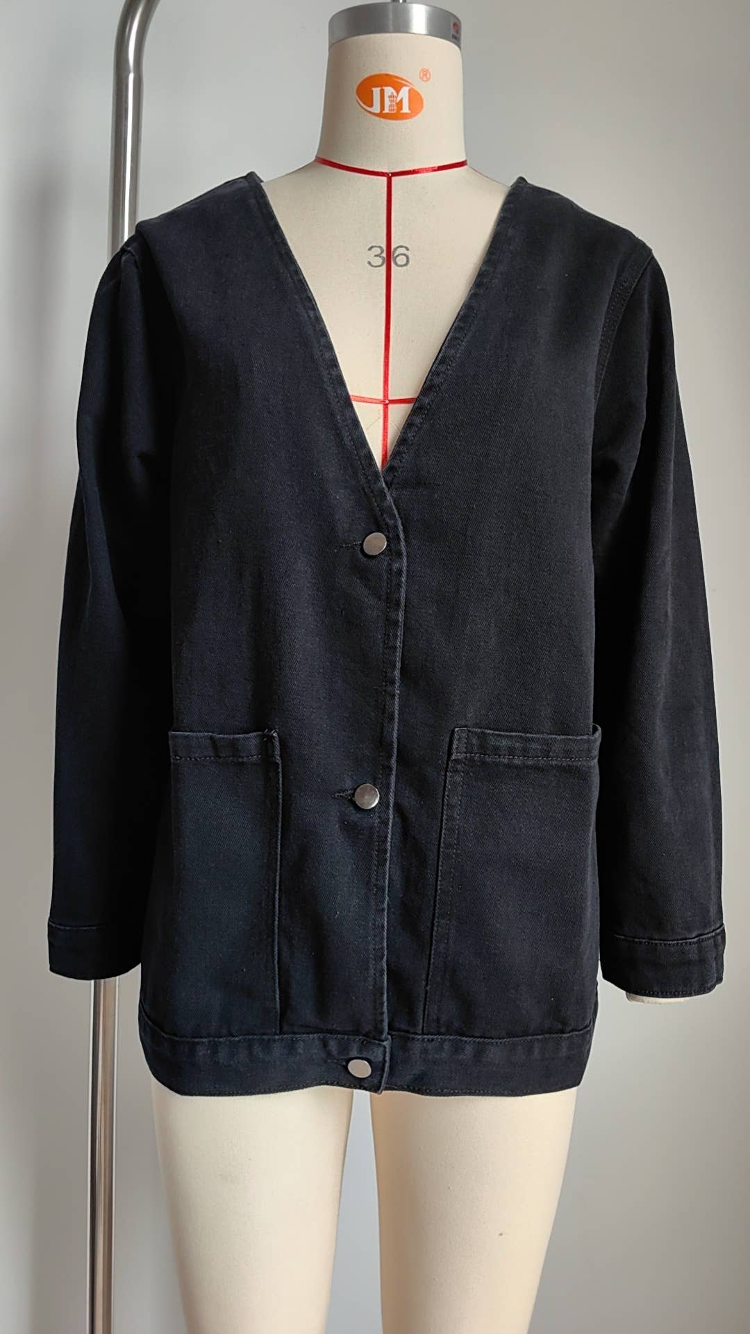 WASHED LONG SLEEVE V-NECK DENIM COAT TOP