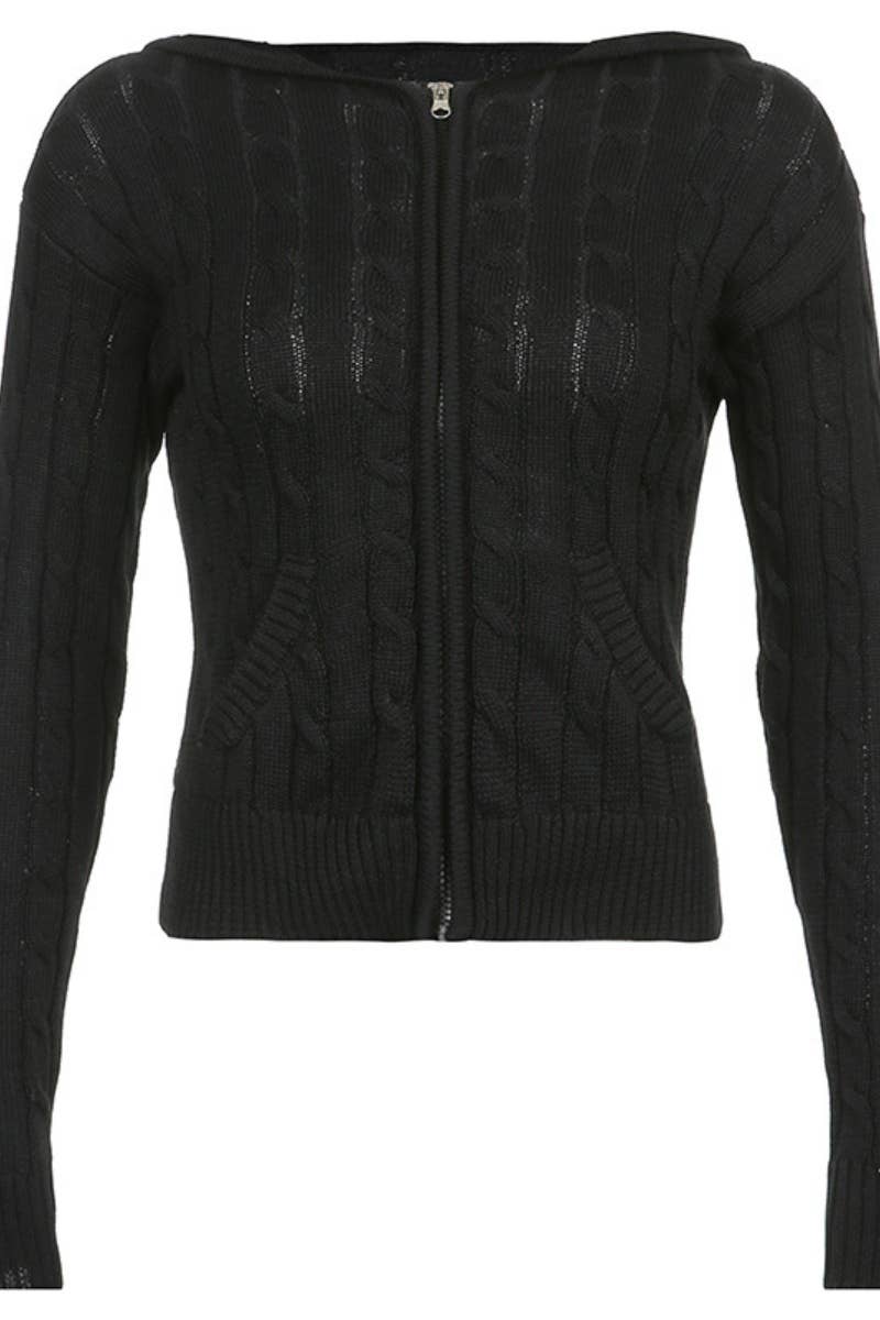 CWOCAL2019_ZIPPER HOODED LONG-SLEEVED CARDIGAN SHORT