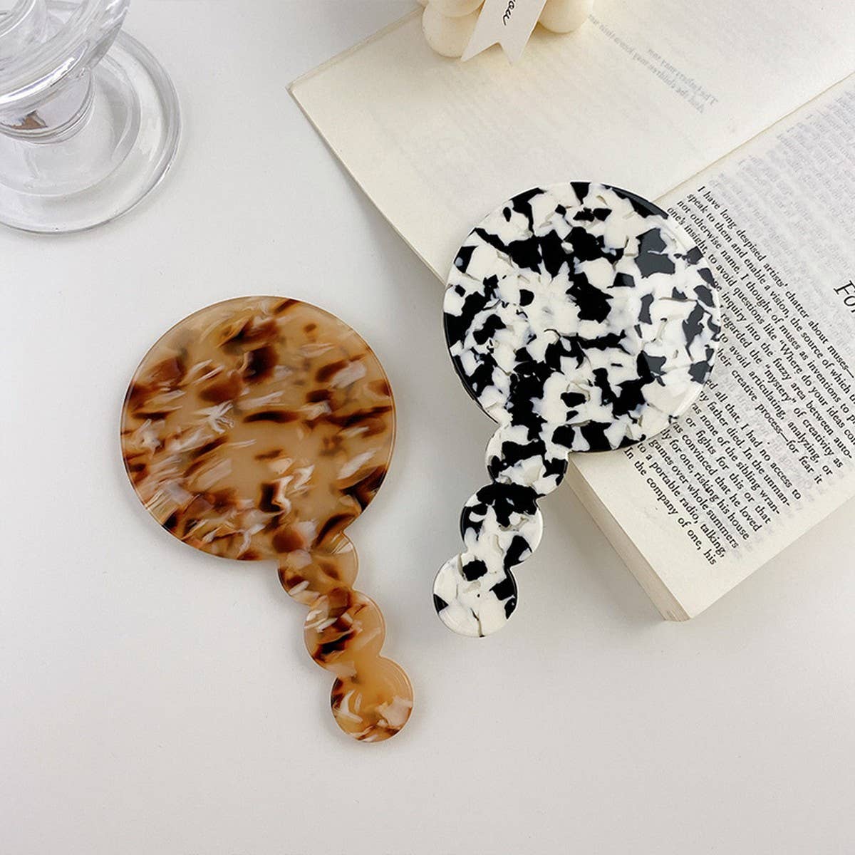 Geometric Acetate Handheld Mirror, Retro Design