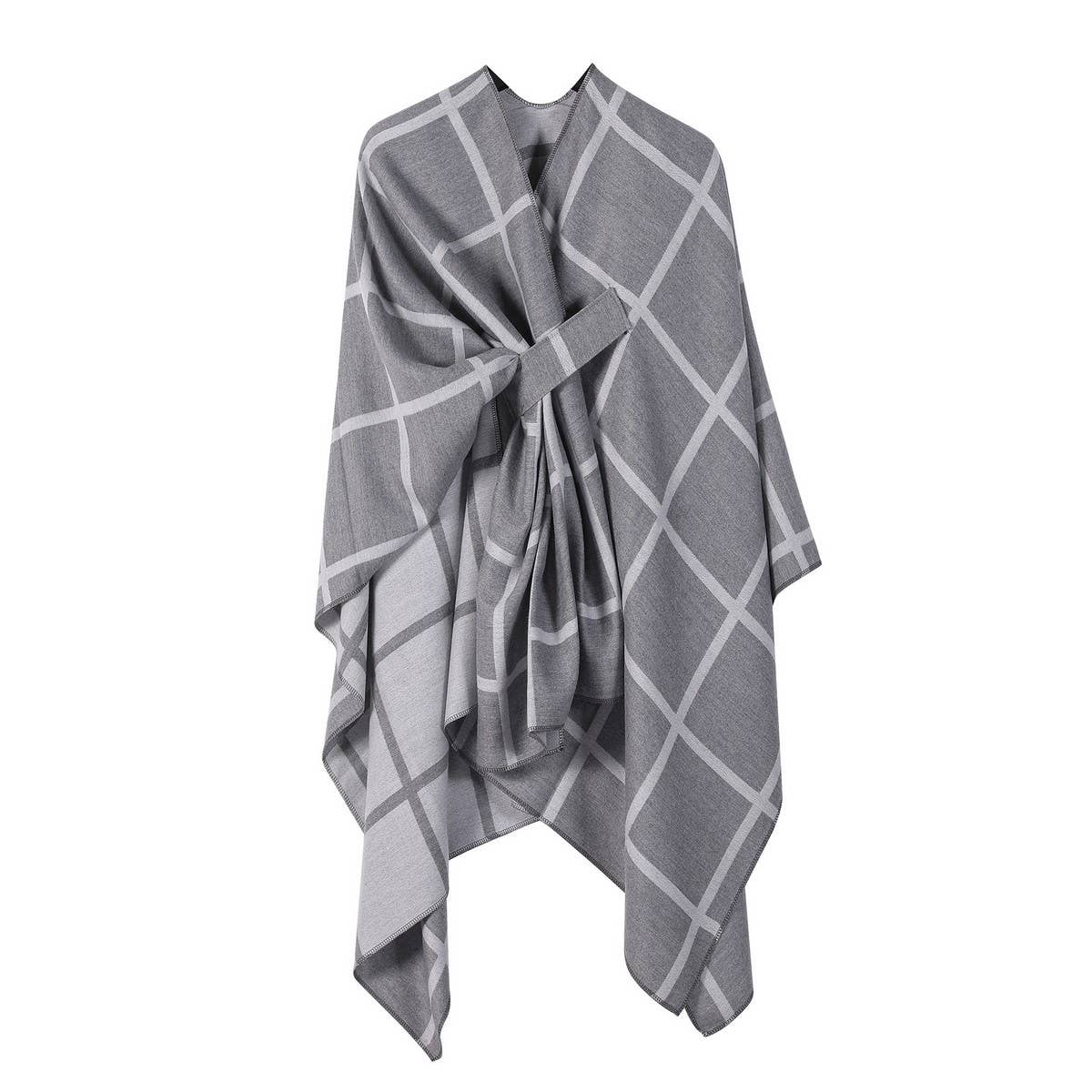 SOLID COLOR PLAID CAPE CLOAK PLAIN SHAWL_CWASC2257