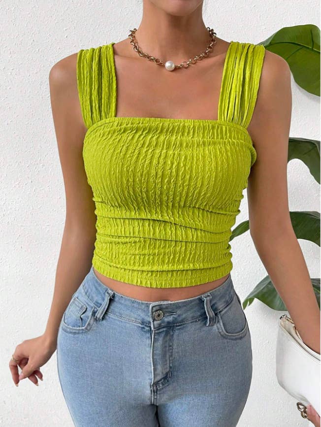 Sexy solid-color textured strapless top vest