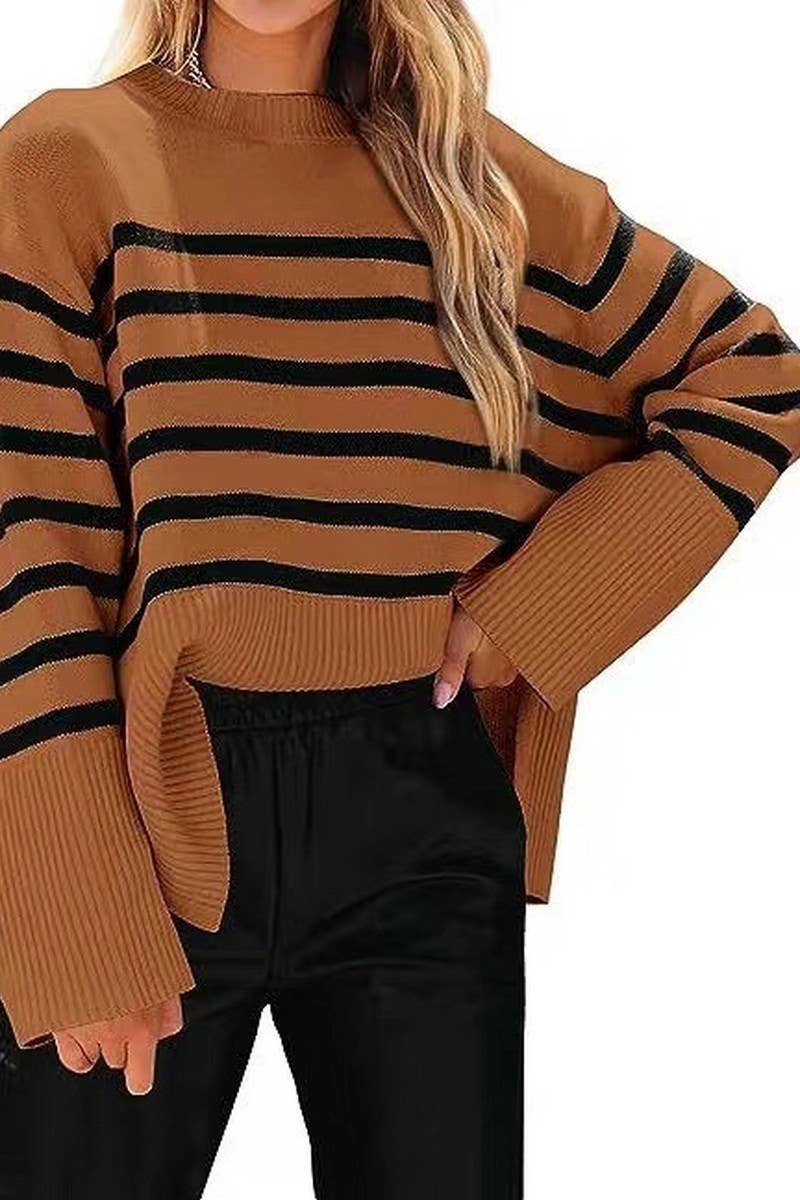 CWOSWL07683_STRIPED LOOSE-FITTING PULLOVER KNIT SWEATER