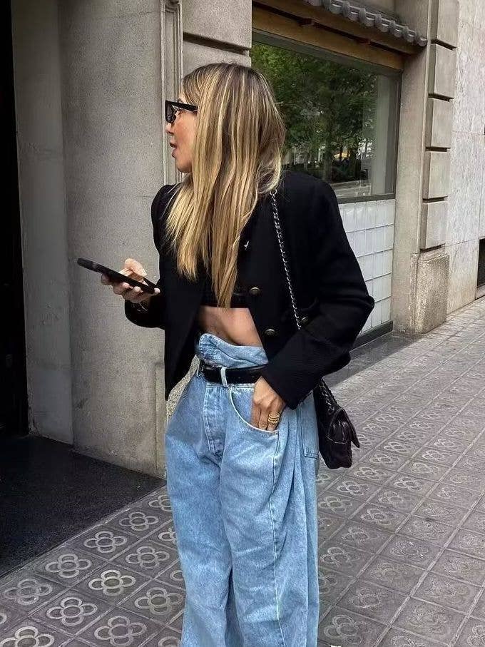 Solid-color textured casual chanel-style coat