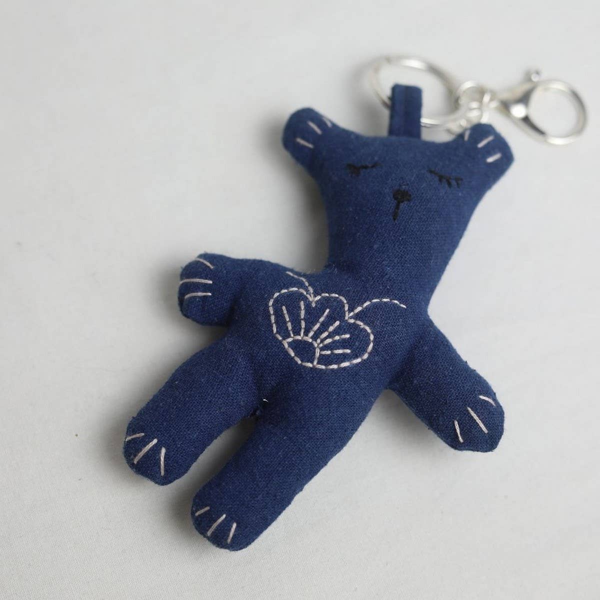 Embroidered Indigo Bear Plush Charm
