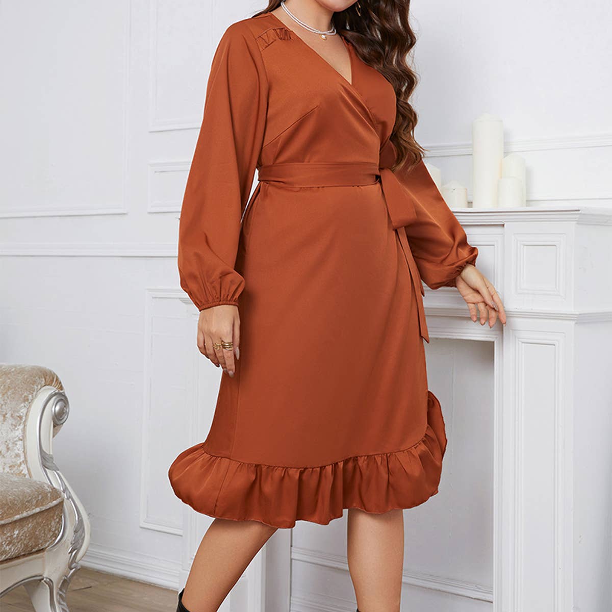 Long Sleeve Wrap Dress for Plus Size Women