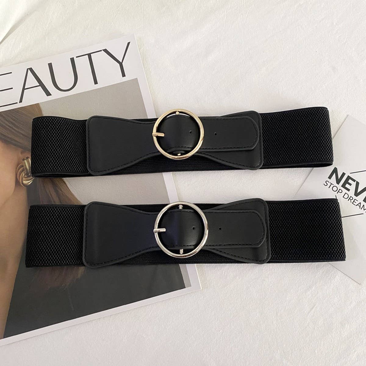 BLACK OUTER ELASTIC ROUND BUCKLE WAIST SEAL_CWABE0651