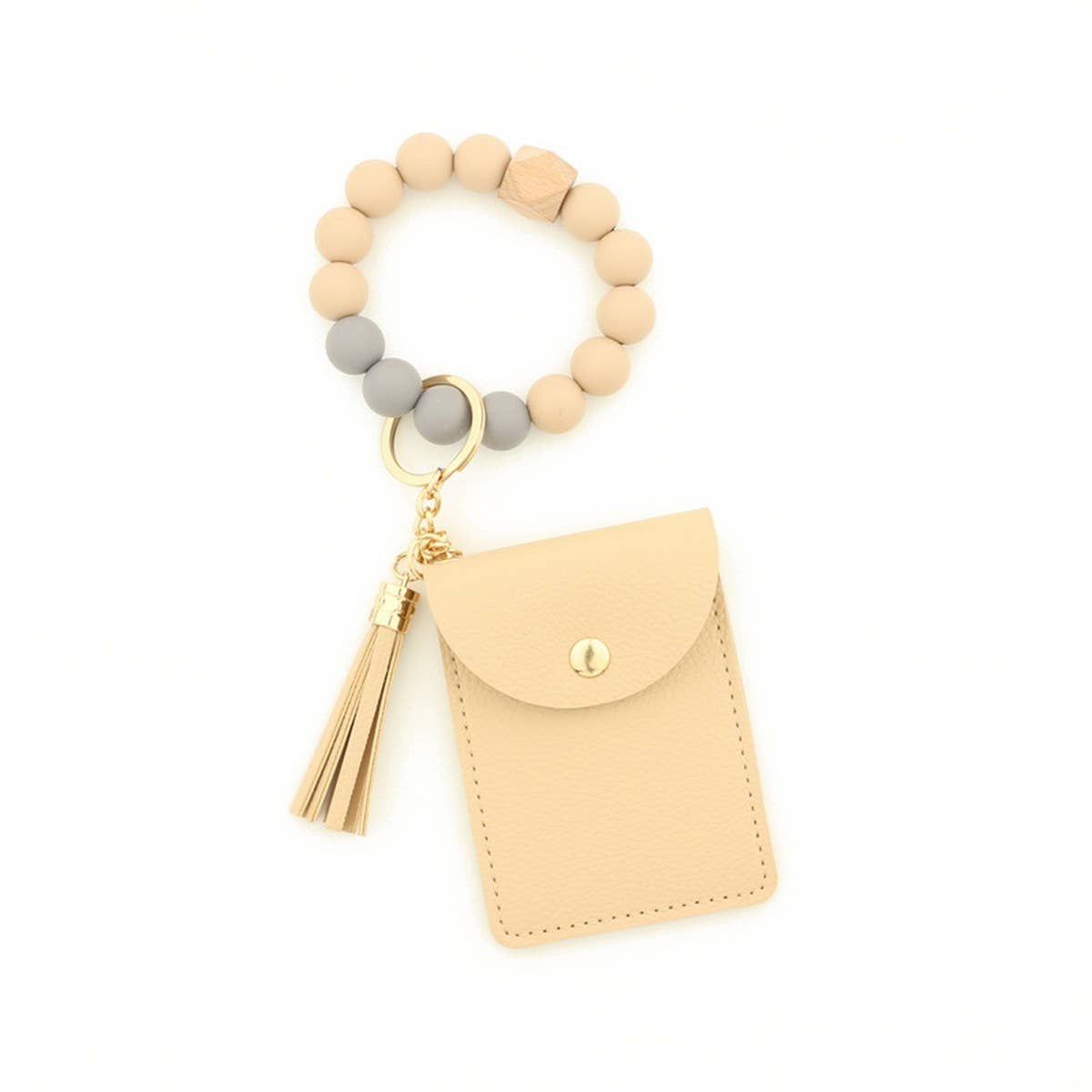 Solid PU Card Wallet with Tassel & Bead Strap_CWAB4967