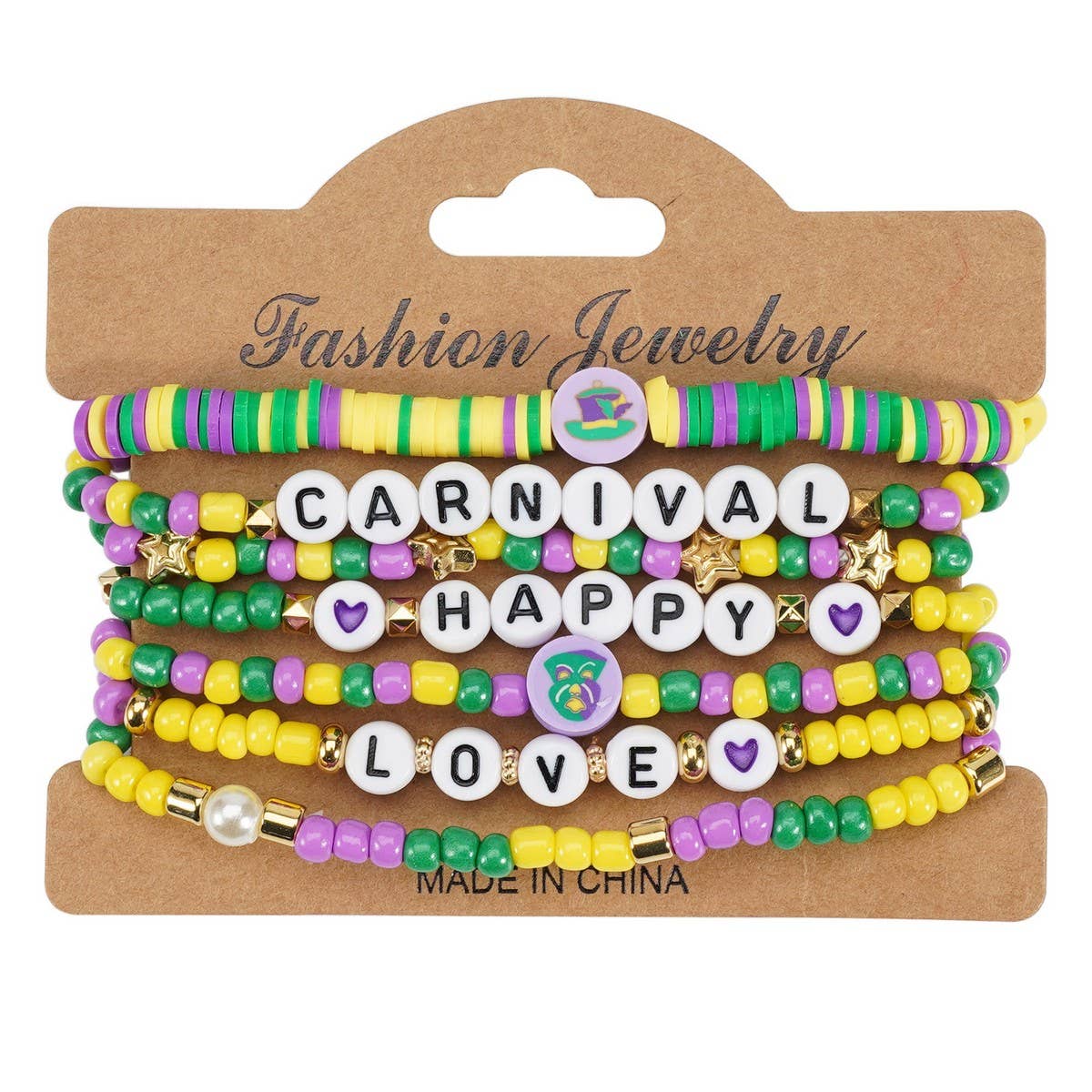CWAJE05696_MARDI GRAS CARNIVAL HEART BEADED PARTY BRACELET