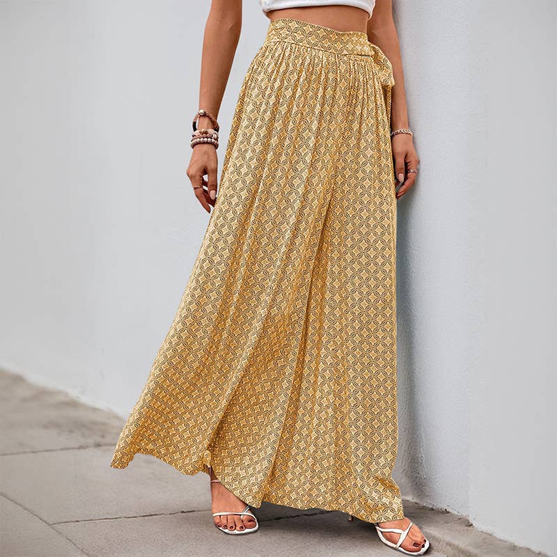 Lace-up high-waisted casual wide-leg trousers