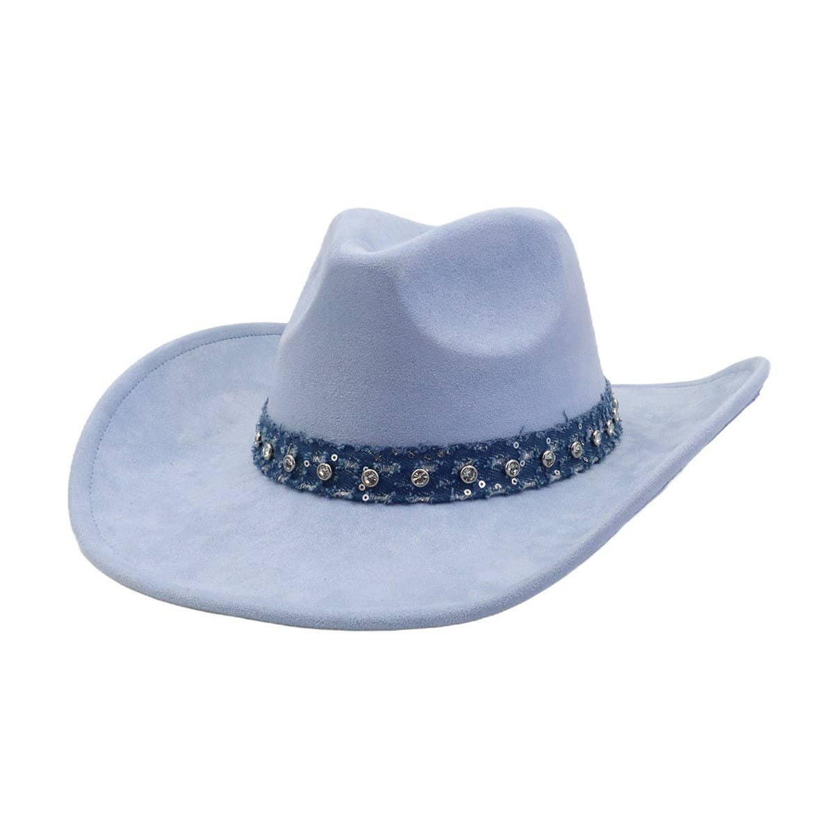 Unisex Suede Cowboy Hat with Leather Belt Detail_CWAH04494