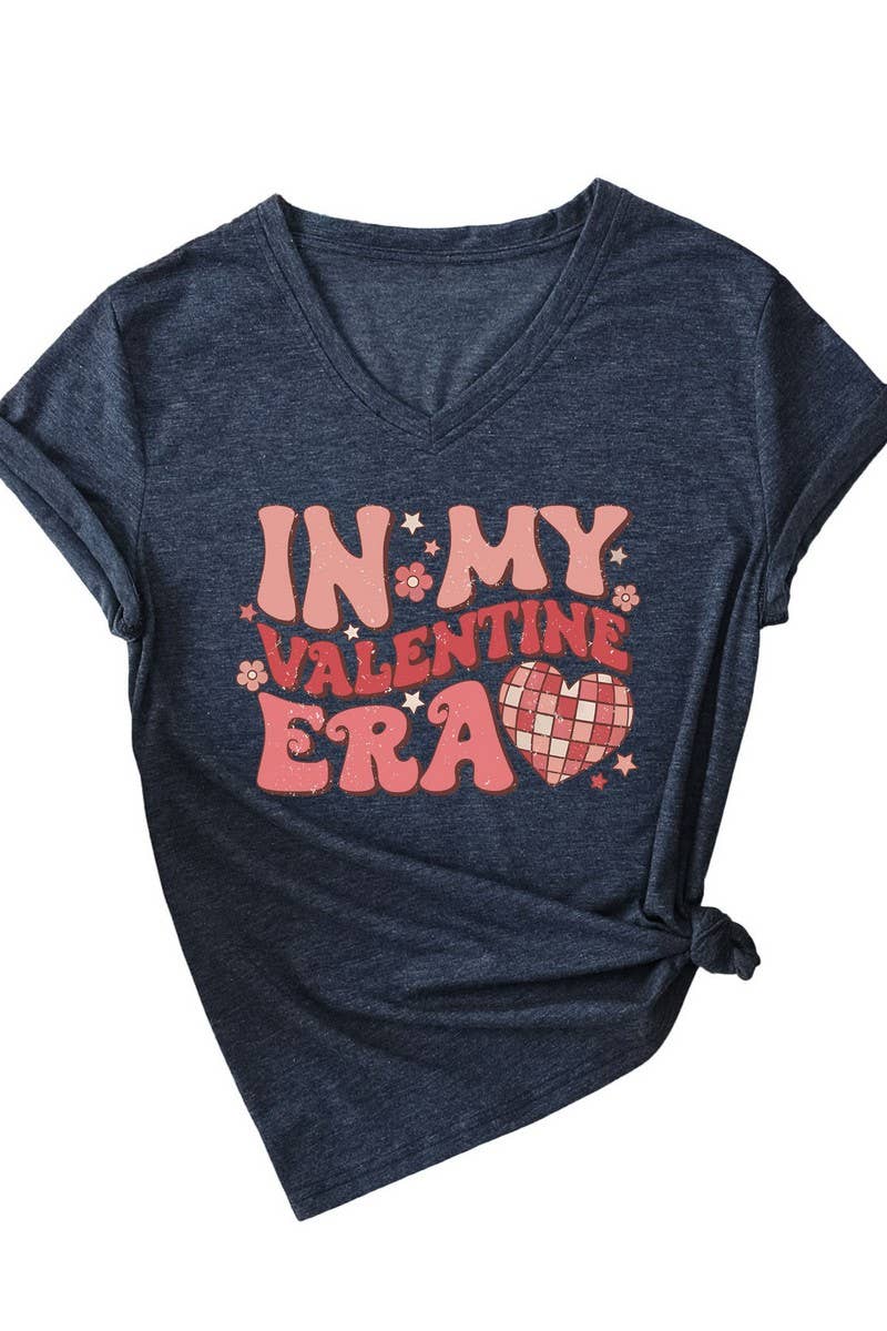 LETTER PRINTED V NECK SHORT SLEEVED T SHIRT_CWTTS0713