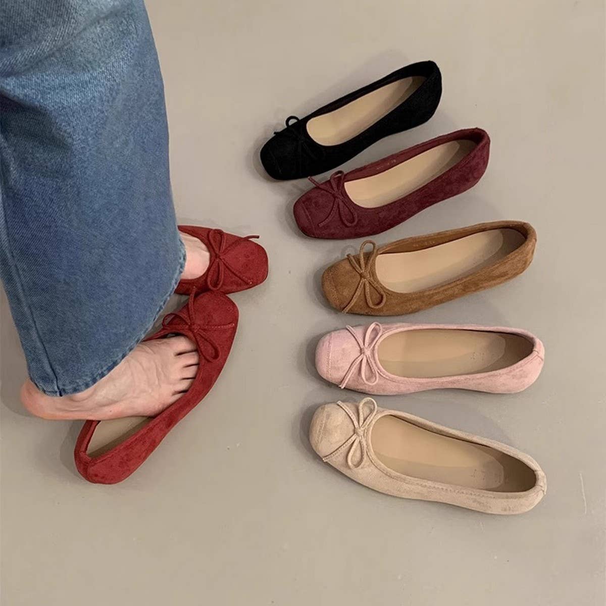 Red Wedge Ballet Flats for Women Fairy Style_CWSHF0090