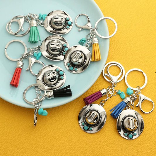 Boho Cowboy Hat Keychain with Vintage Western Charm_CWAB5083