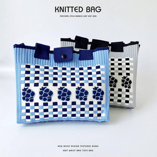 CHECKERBOARD FLORAL KNITTED SHOULDER BAG_CWAB2391