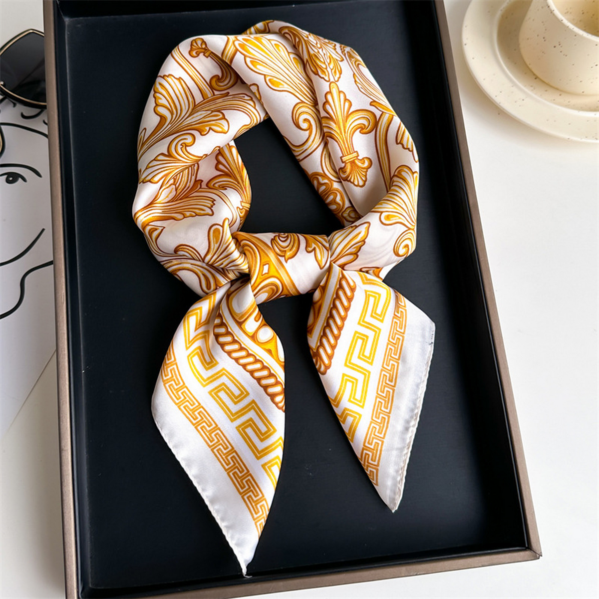 Lily Print Satin Square Scarf for Summer Sun