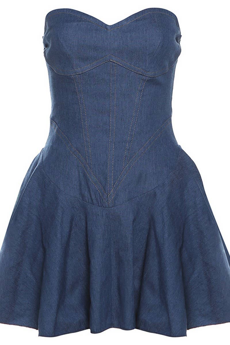 CWDSD8899_SUMMER SEXY TUBE TOP SLIM DENIM DRESS