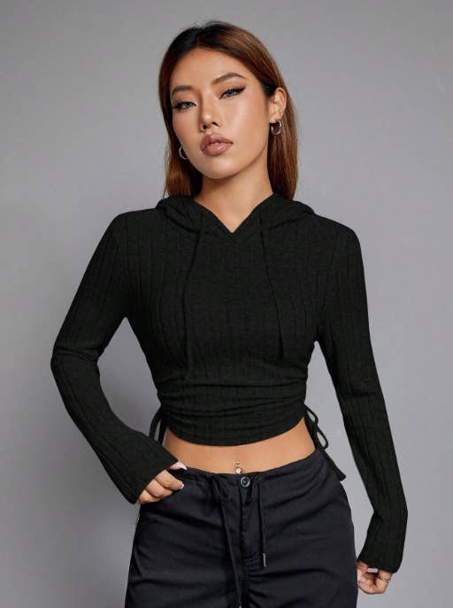 SHORT DRAWSTRING HOODIE SLIMMING MIDRIFF HOODIE