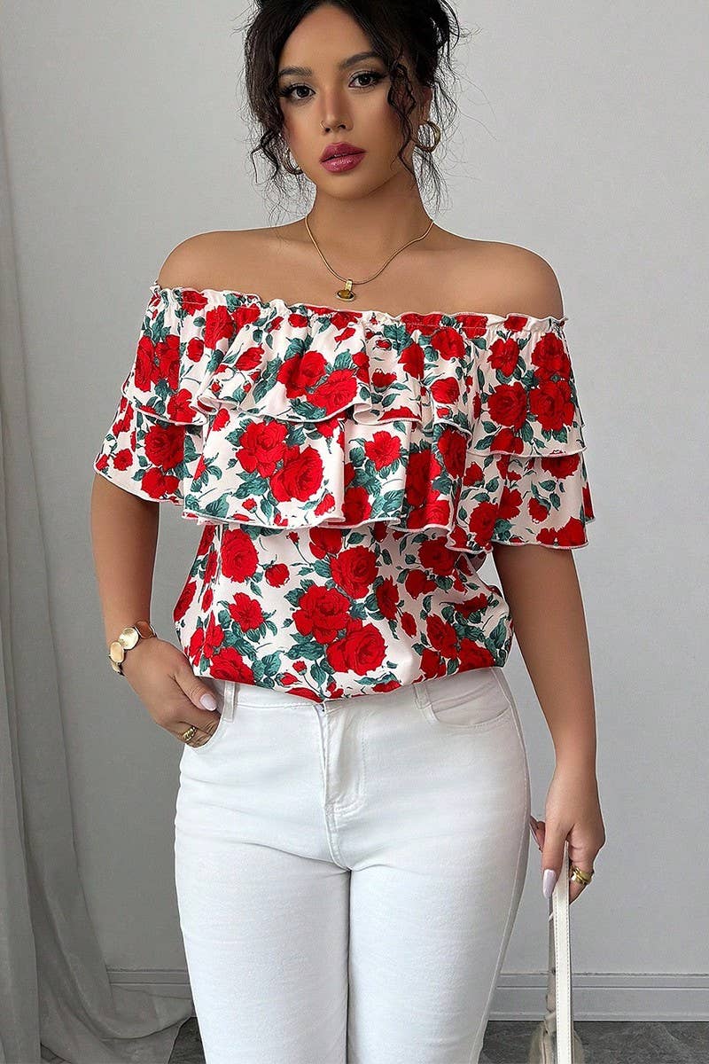 Cwtts1579_Summer One-Shoulder Double-Layer Ruffled Shirt