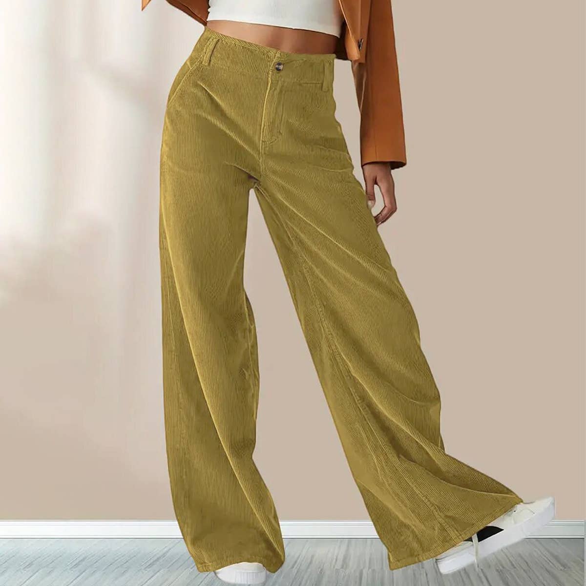 SLIM SLIM CASUAL STRAIGHT PANTS WITH HIGH WAIST