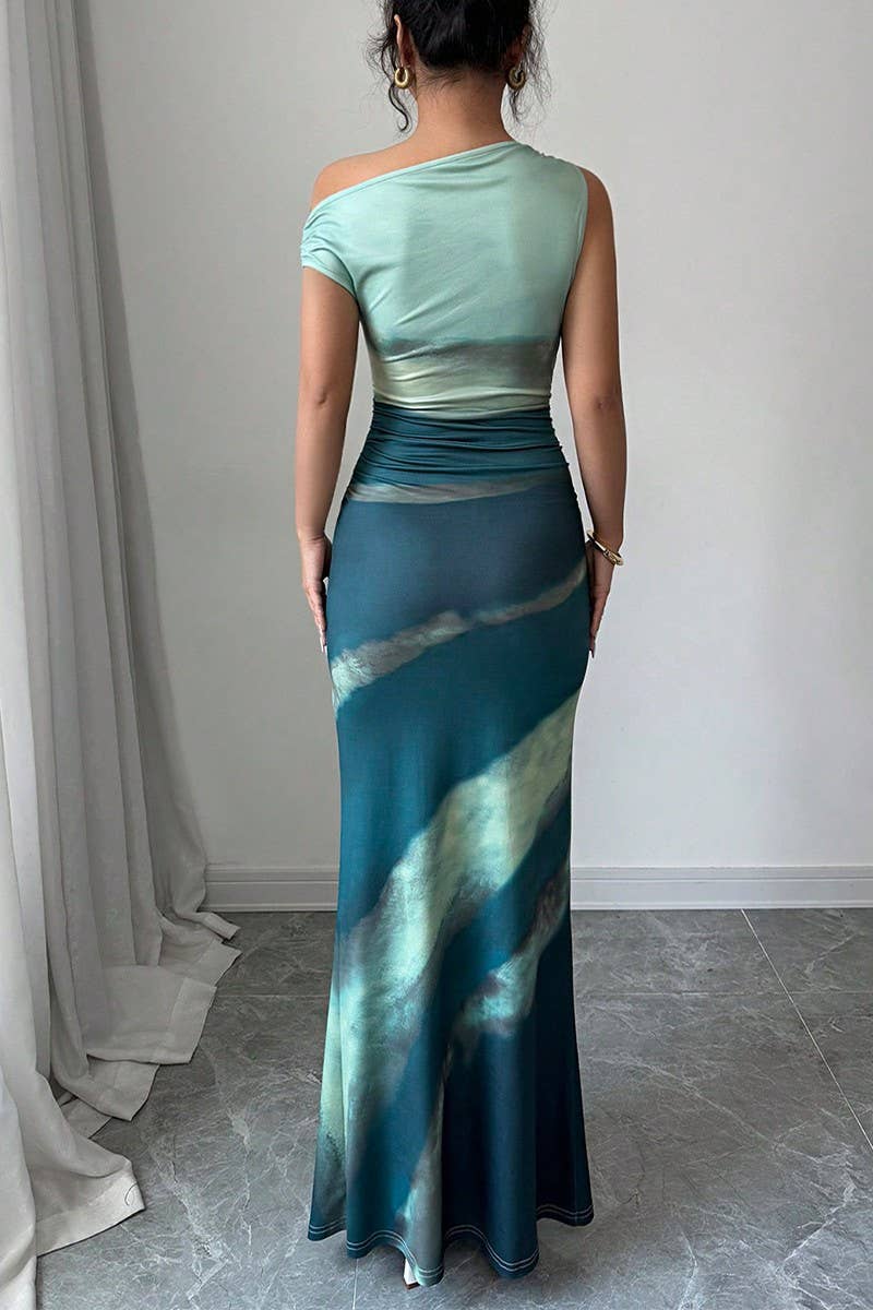 CWDMD6140_SUMMER CONTRAST COLOR SLIM OFF-SHOULDER DRESS