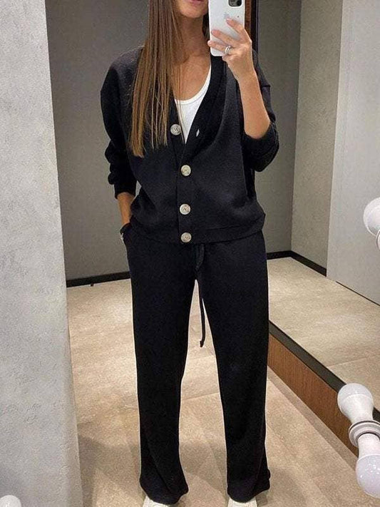 SINGLE-BREASTED CARDIGAN WIDE-LEG PANTS TRACKSUIT