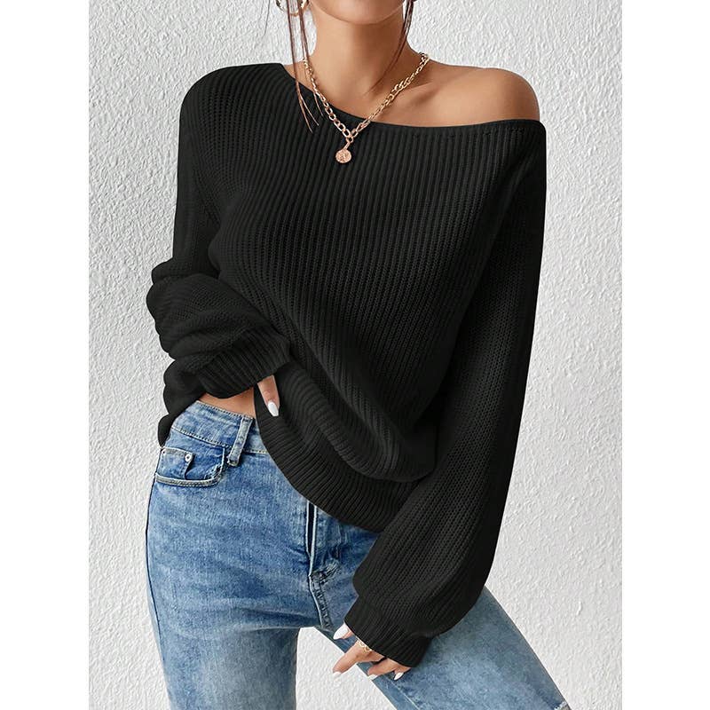 SLOUCHY OFF-THE-SHOULDER SEXY SOLID COLOR SWEATER